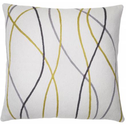 Judy Ross Textiles Hand-Embroidered Chain Stitch Streamers Throw Pillow cream/curry/dark grey/fog